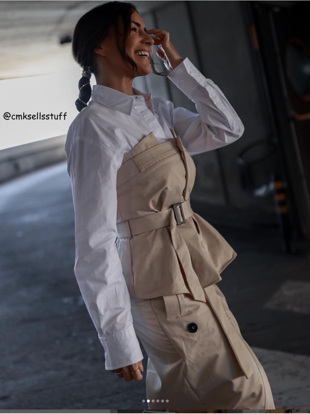 ZARA Belted Gabardine Strapless Bustier Top - Beige - Size S